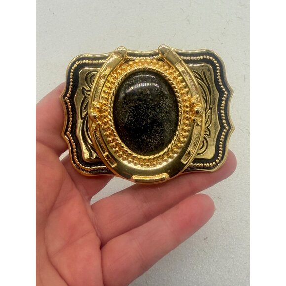 Gold Tone Western Style Belt Buckle Horseshoe Cabochon - Picture 5 of 6